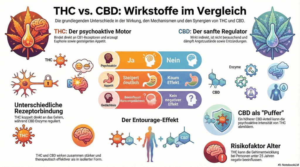 THC vs CBD Schaubild (KI generiert mit LM Notebook)